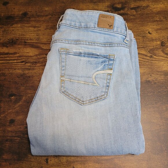 American Eagle Jeans 2 L Artist Flare Low Rise Light Wash Stretch Boho Western - Picture 3 of 11